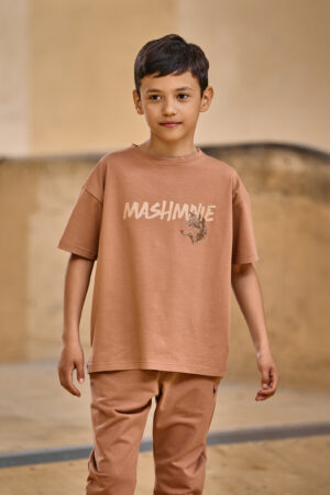 T-SHIRT MASHMNIE Z NAPISEM BEŻOWY