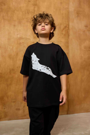 T-SHIRT WOLF Z PRZECIĘCIEM CZARNY /DROP 2 RE:FORM